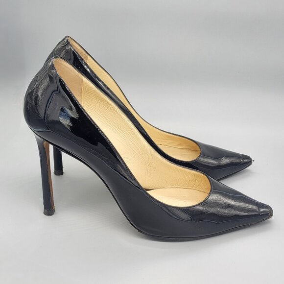 Jimmy Choo Black Patent Leather Pointed Toe Pumps - Picture 1 of 16